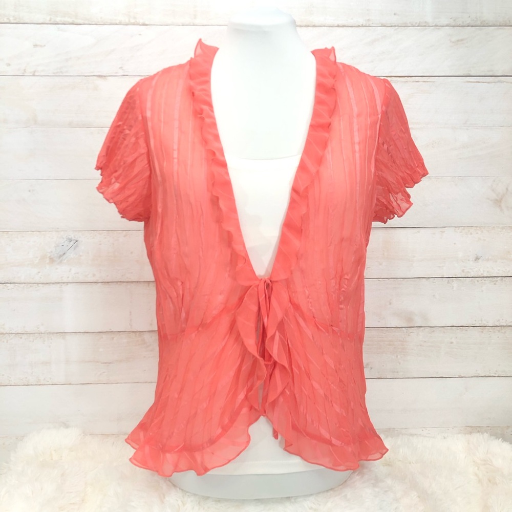 Studio 1940 Wm’s Short Sleeve Sheer Top • Sz 14-16 • Coral • EUC